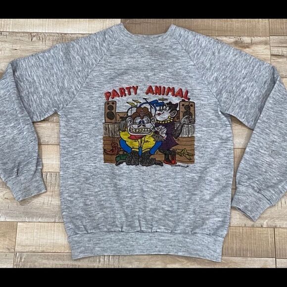 VINTAGE 70s Party Animal Pullover Sweatshirt - Picture 1 of 5